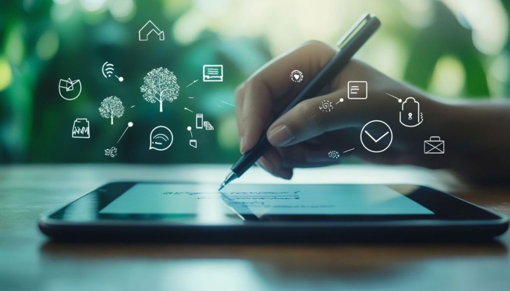 The person is using a digital signature when signing contracts.