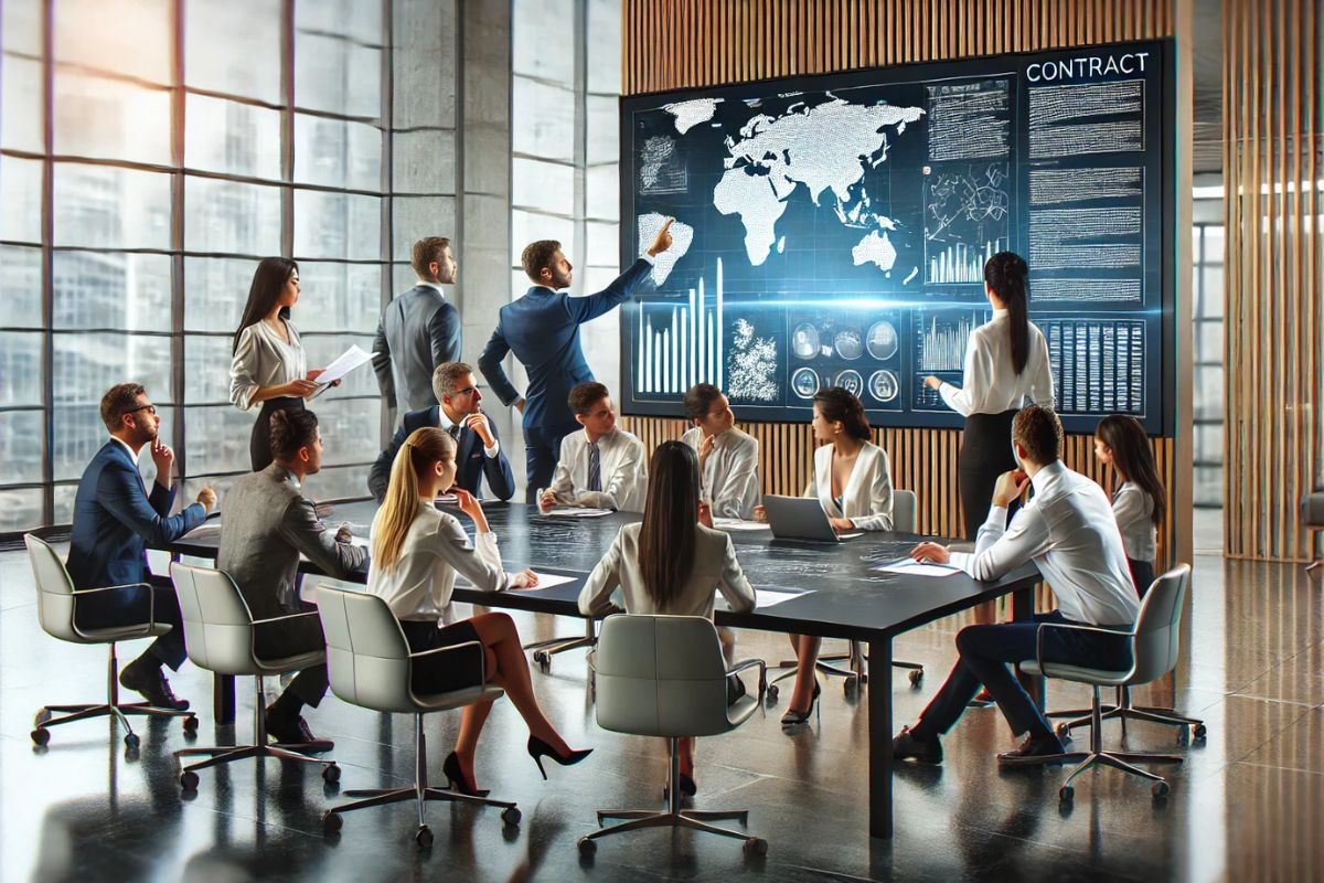 I professionisti si riuniscono per discutere di come la gestione collaborativa dei contratti sia vantaggiosa per la loro azienda.