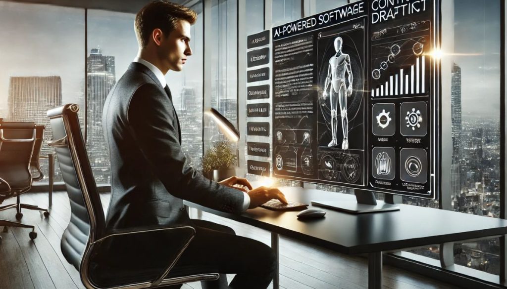 L'uomo utilizza l'intelligenza artificiale per aiutare le aziende a redigere, rivedere e finalizzare i contratti.