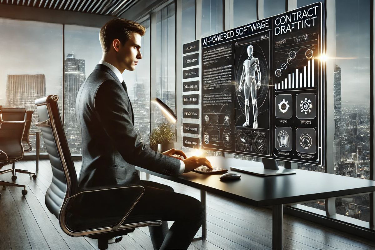 L'uomo utilizza l'intelligenza artificiale per aiutare le aziende a redigere, rivedere e finalizzare i contratti.