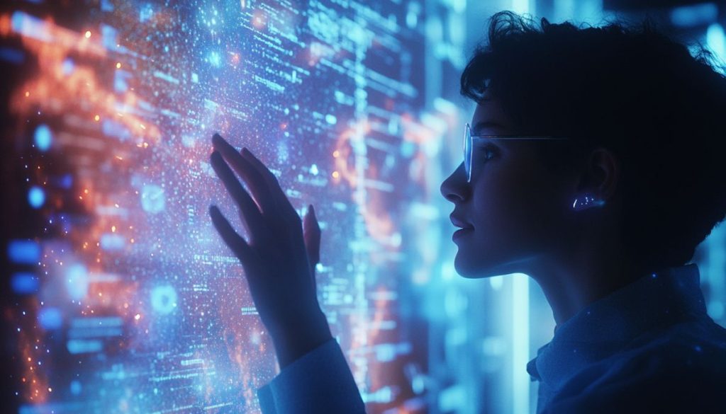 The woman is impressed with how AI is helping businesses.