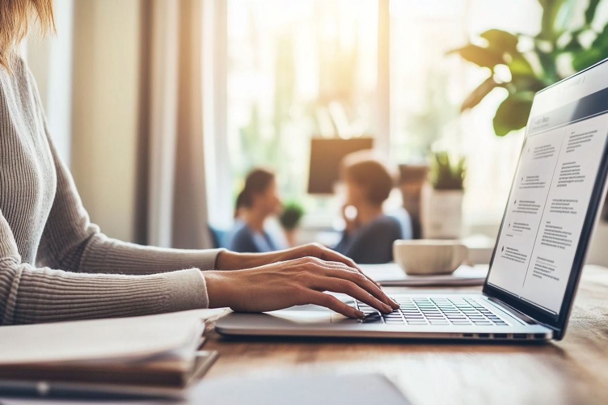 The woman is using an E-sign platform to sign documents online.