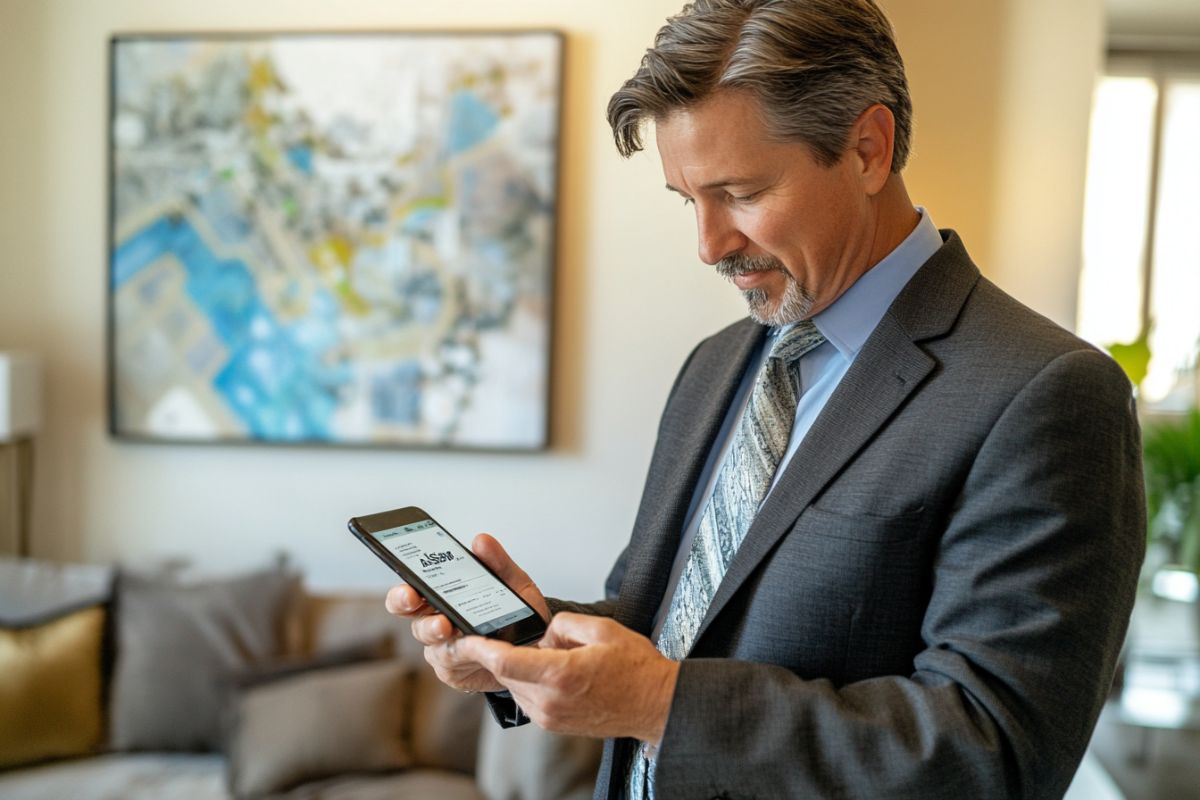 The businessman uses an e-signature to sign documents on his mobile.