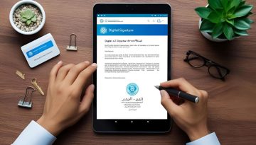 Un uomo d'affari in Arabia Saudita firma un contratto digitale.