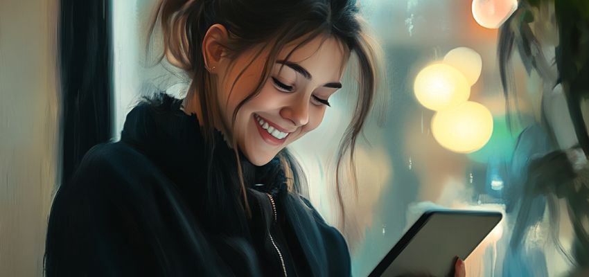 امرأة تبتسم بعد استلامها وثائق لتوقيعها بسهولة