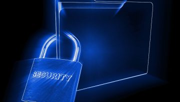 Visual representation of what is file encryption with a neon blue folder and a padlock labeled security, highlighting data safety.
