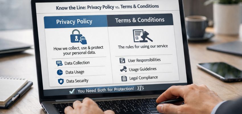 The entrepreneur wants to know the difference between Terms and Conditions and Privacy Policy.